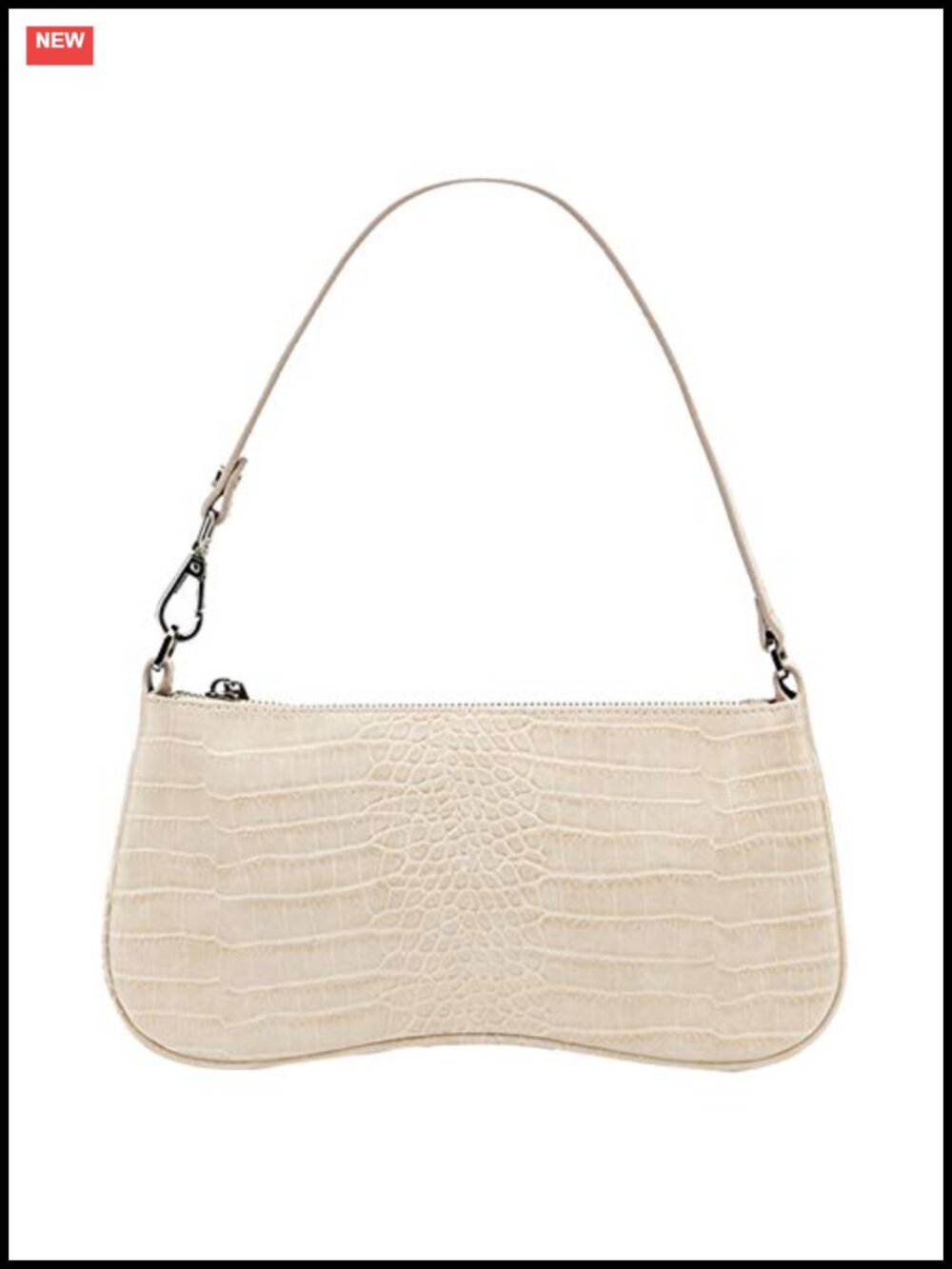 Vegan Leather Shoulder Handbag Croc-Embossed Zip Closure Sling Bag